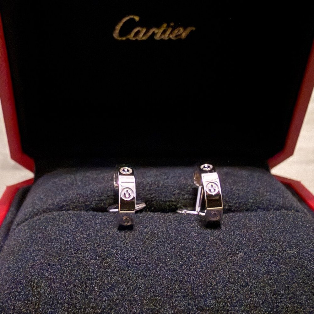 New CARTIER LOVE 18k WG Small Hoop Earrings